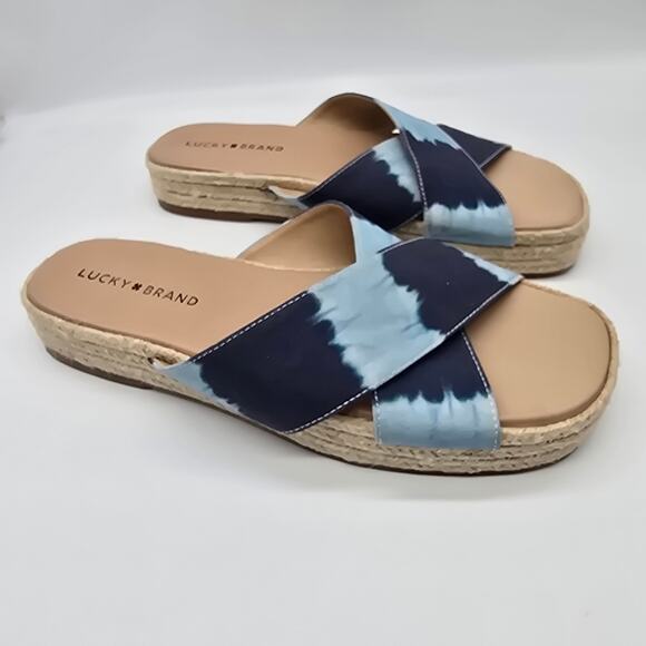 Lucky Brand Gayte Platform Slides Women’s 8.5M/39 Blue Summer Casual Bohemian - Picture 1 of 6